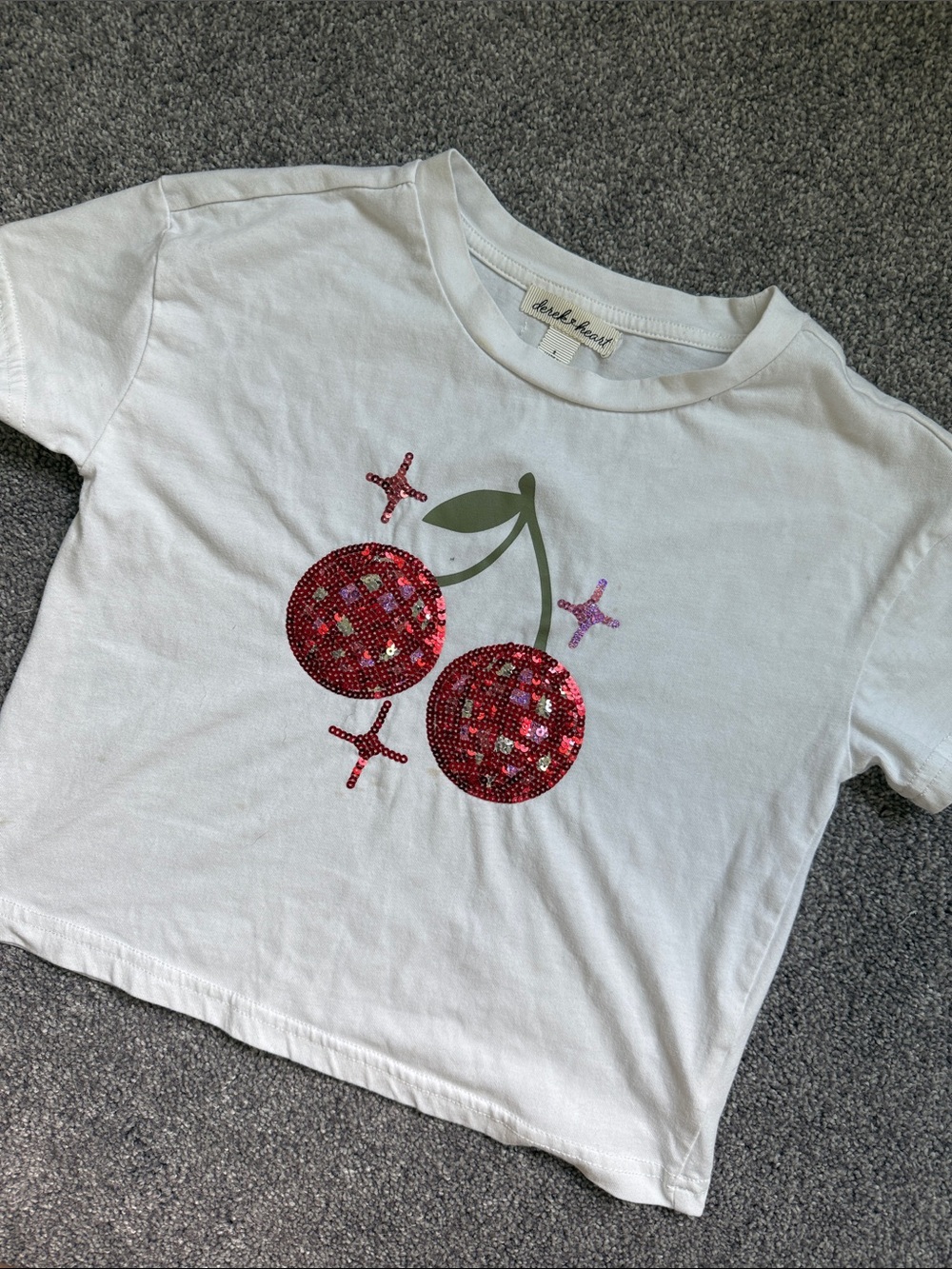 Derek Heart White Sequin Cherry Tee